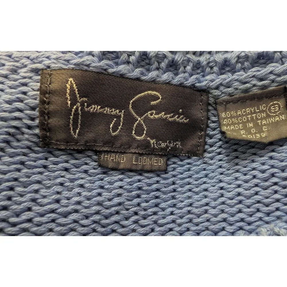 Vintage 80s Sweater Periwinkle Blue Floral Knit Hand Loomed Women's Size S - Picture 6 of 7